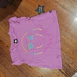 New girls size 4 pink ruffle sleeve tank with rainbow smiley face
